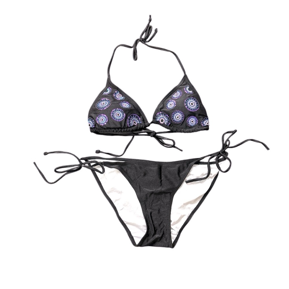 Apollo Swimwear Sequins Circles Bikini Black Purple Blue Medium Travel Beach